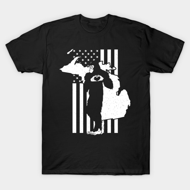 Michigan Bigfoot American Flag T-Shirt by Tesszero